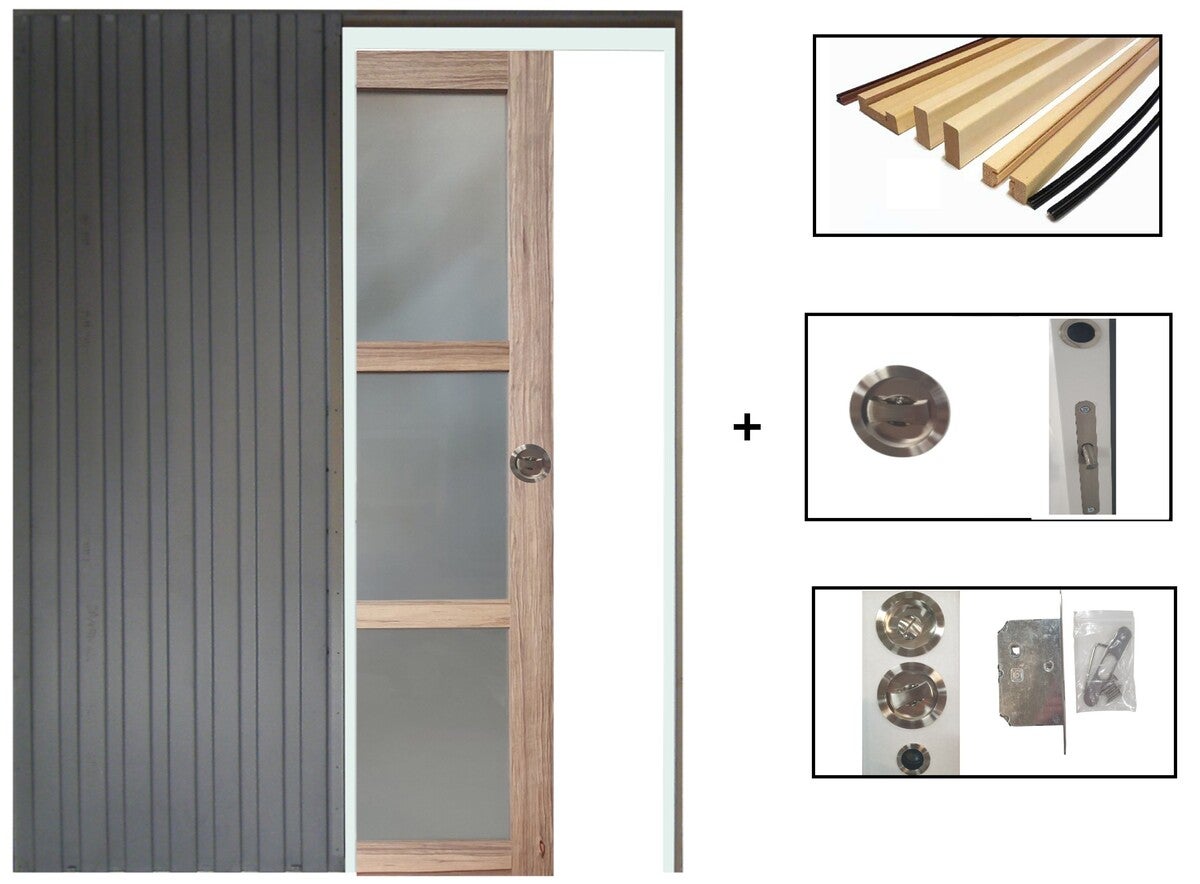 Porta scorrevole Frake con vetro H204 x L73 cm, incassata, kit di finitura Gd Menuseries senza maniglia - 2