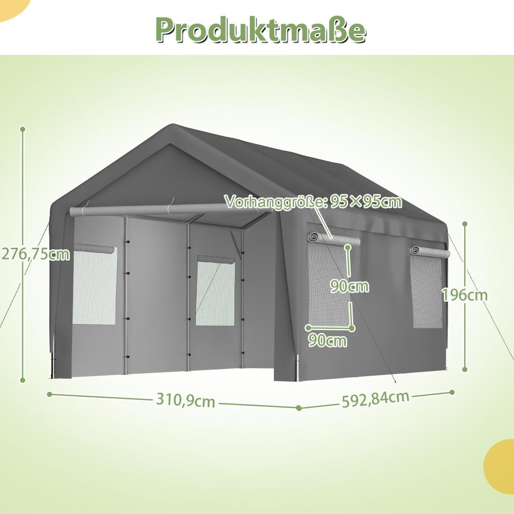 Tente Garage Carport 3x6m - Gris, Fenêtres Coulissantes, Murs et Toit Amovibles - 2