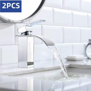 Cecipa max 2PCS Robinet Salle de Bain Mitigeur Lavabo Cascade Robinetterie Lave-mains avec Levier Unique Mélangeur à l'Eau Chaude et Froide,EU Modèle