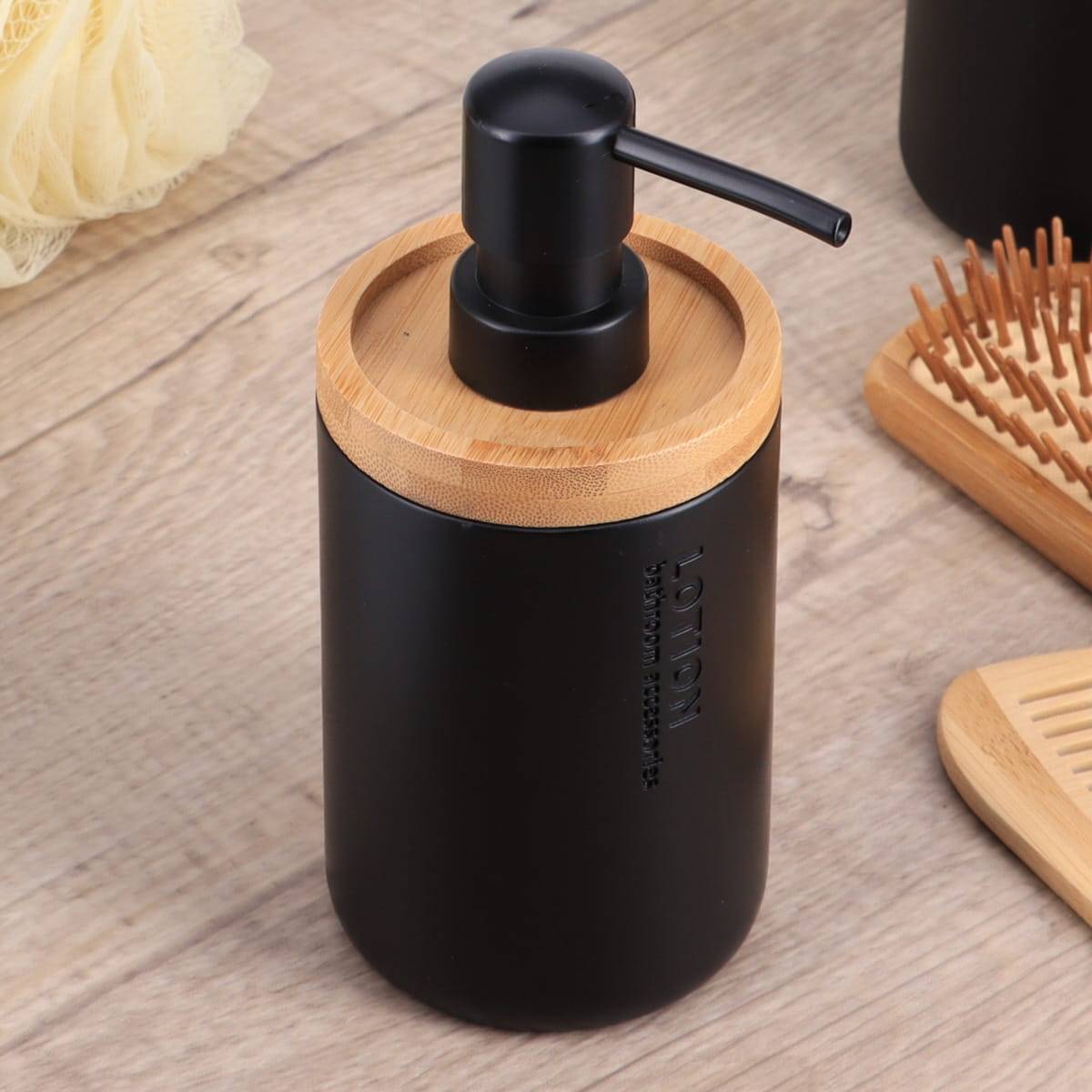 DOSIFICADOR DE JABÓN DE POLIRESINA 280 ML - BAMBÚ NEGRO MATE - 2