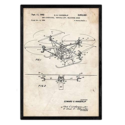 Drone Patent Plakat Helikopter Nadruk z antycznym wzorem patentowym bez ramy - A3