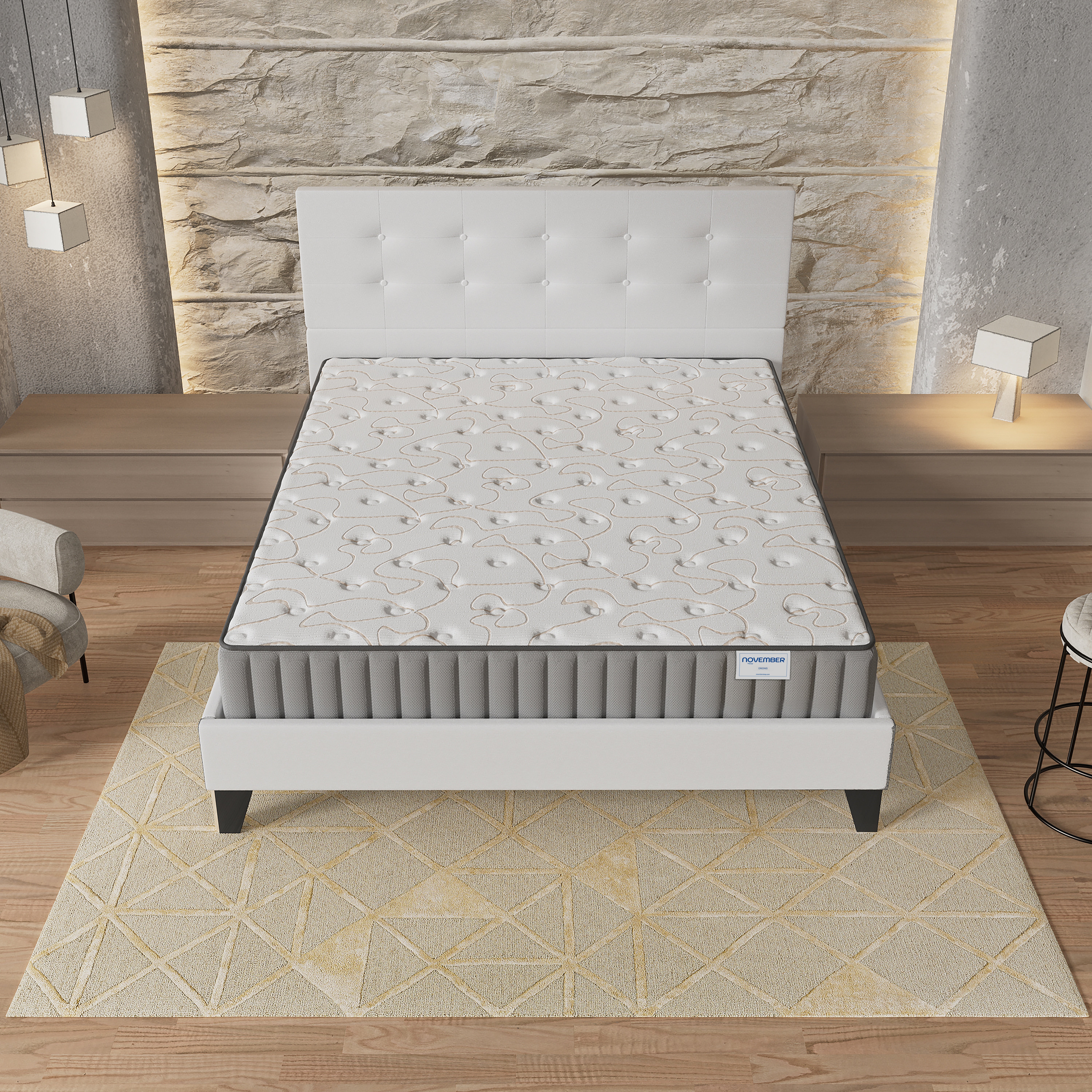 Ensemble 140x190cm-Matelas mémoire de forme + Lit avec tête de lit et sommier à lattes, Matelas 22cm d’épaisseur - 2