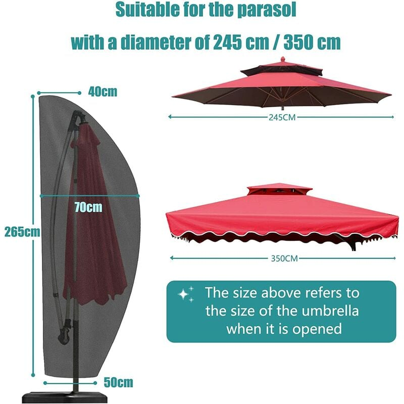 265 x 50 x 70 x 40 cm Capa de guarda-sol de jardim 420D Oxford com proteção à prova d'água e UV - 2