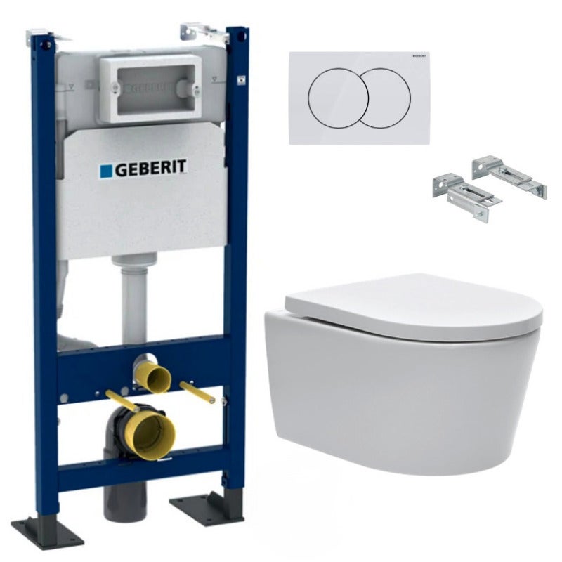 Pack WC bâti-support Geberit autoportant + WC sans bride Swiss Aqua ...