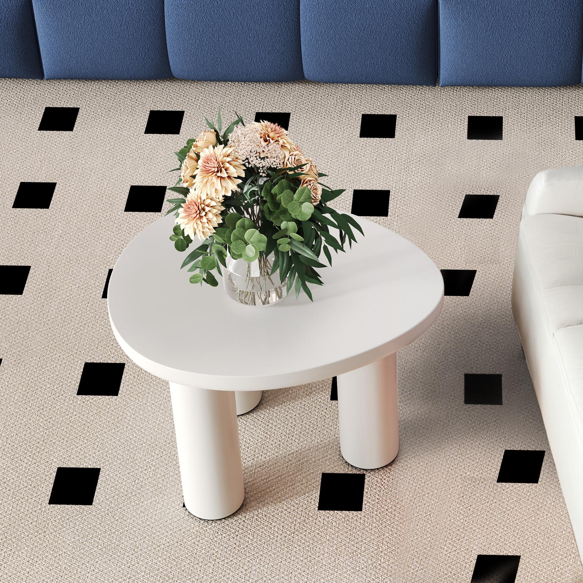 Okrągły stolik kawowy z lakierowanej płyty MDF, nogi z PVC, kremowy, stolik okolicznościowy do salonu, 54,8 * 40 cm