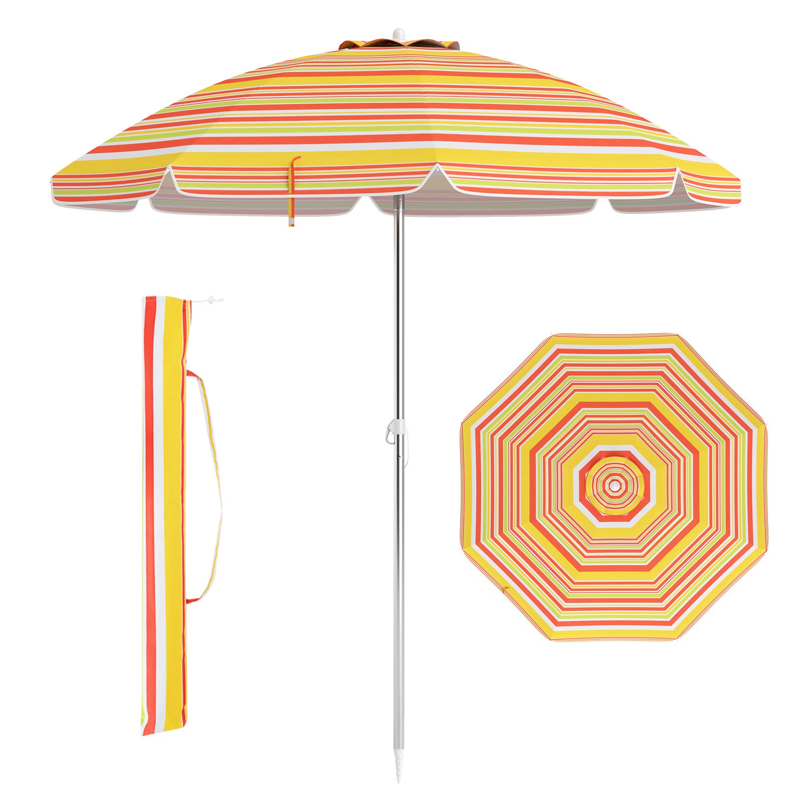 Parasol przeciwsłoneczny, 178 cm, odporny na wiatr, stabilny, UPF 50+, ochrona przed słońcem z ostrzem do wbijania w ziemię i torbą do przenoszenia