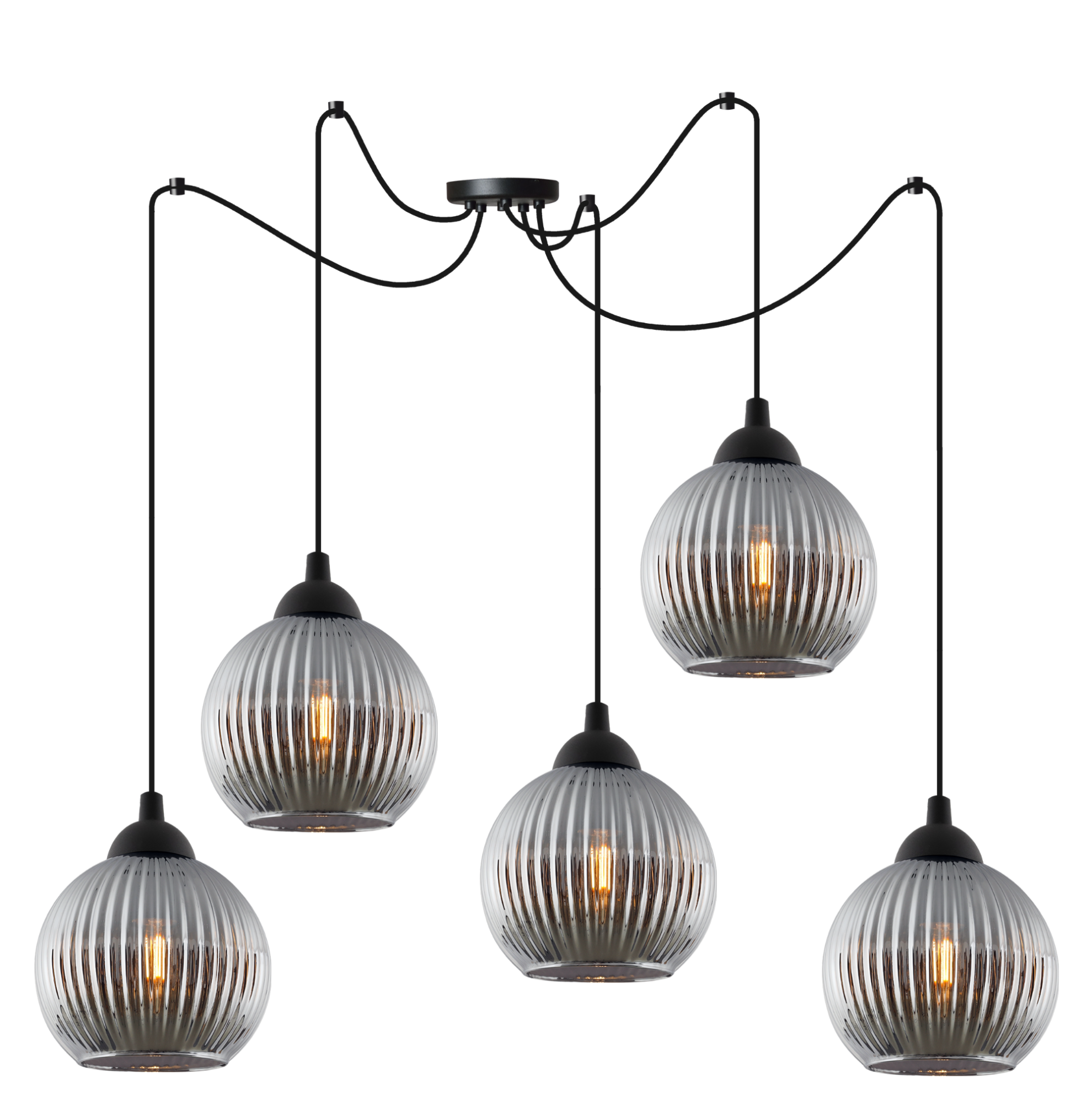 Lampa sufitowa wisząca Riffle Pająk loft 5xE27 klosz kula grafit Light Home LH