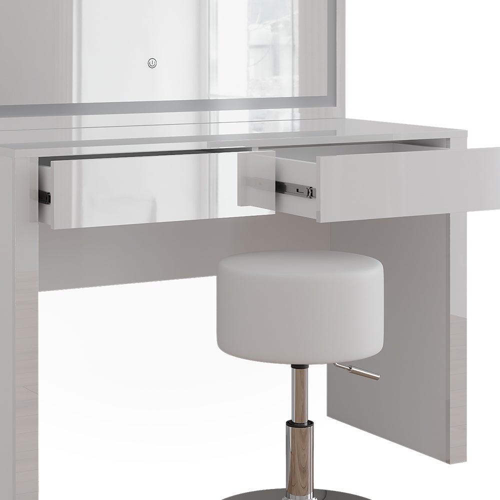 Vicco Toaletka Annabelle, Biały wysoki połysk/biały, 110 cm z lustrem LED i stołkiem - 5