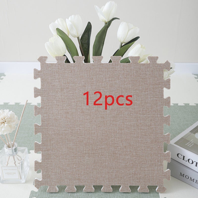 Estera de rompecabezas cuadrada de 12 piezas, estera de entrenamiento de lino, insonorizada, lavable, 30*30 cm, beige