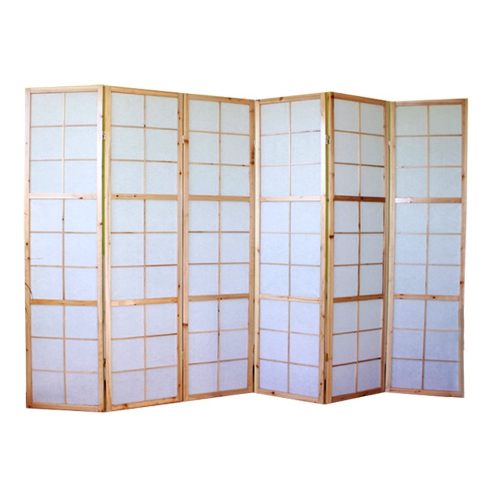 Biombo de 6 paneles en madera natural y papel de arroz 175x264cm par06036