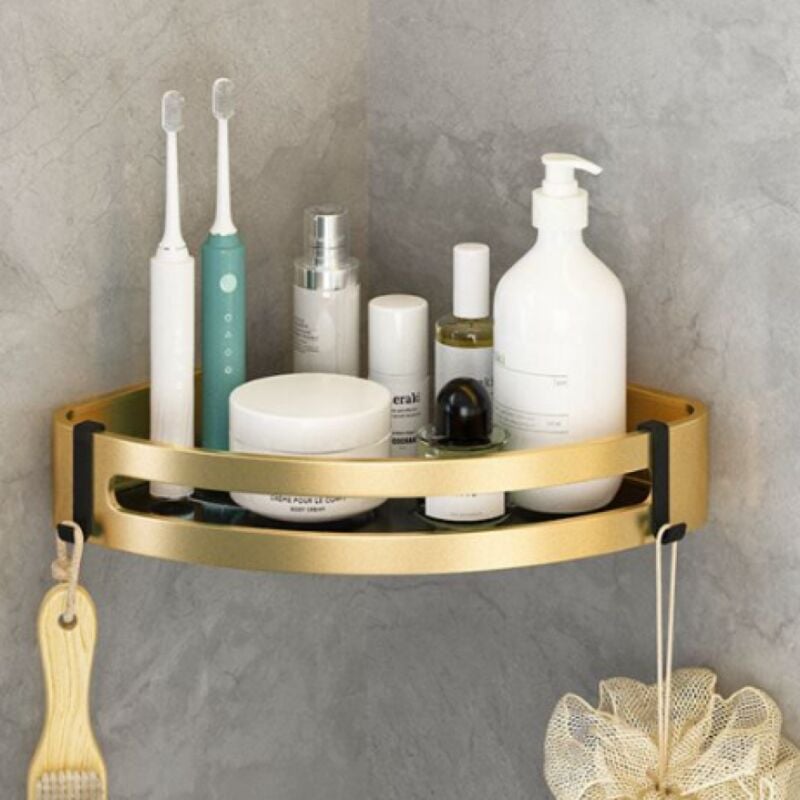 Ensemble de 2 paniers de douche d'angle, étagère de salle de bain sans perçage, panier de rangement triangulaire en acier inoxydable - 2