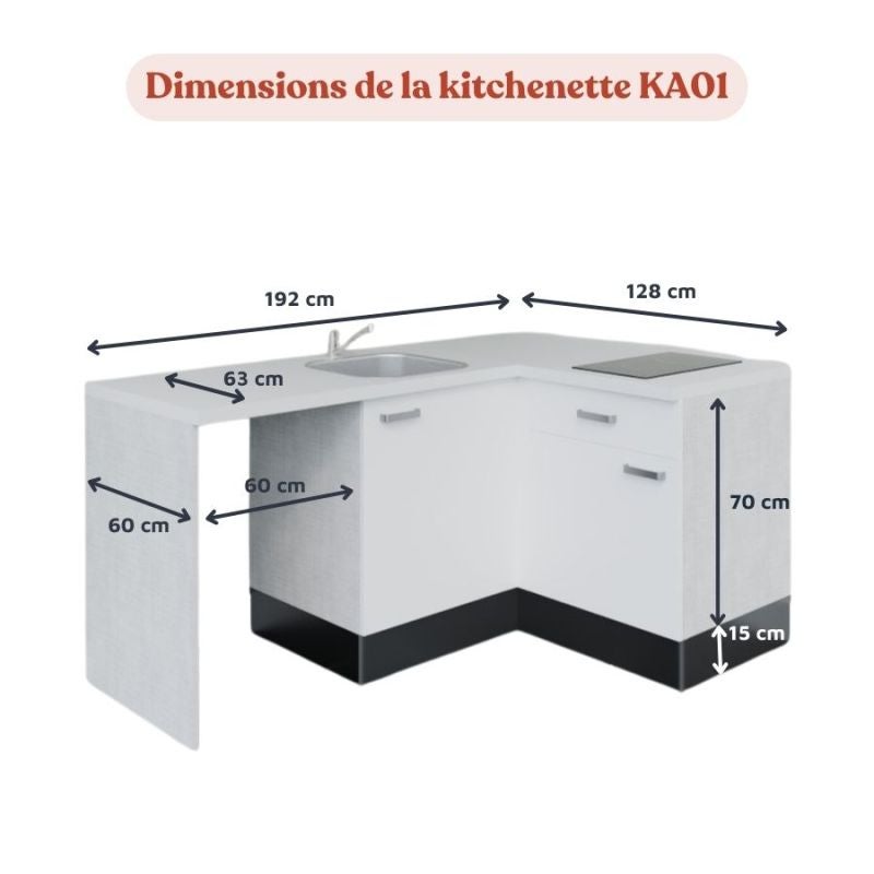Kitchenette d'angle KA01L-PT avec plan de travail et évier - 3