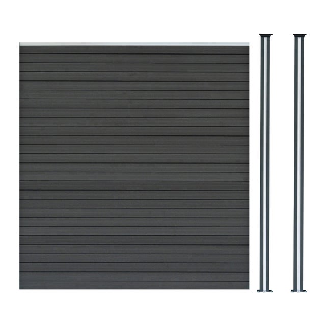Kit Clôture 1 Panneau Composite Plastique Gris 9 Lames à Emboîter 185 cm H x 180 cm L & 2 Poteaux en Aluminium à LED