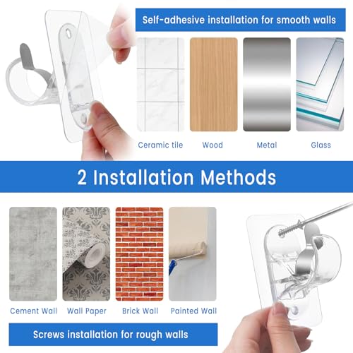 Embalagem de 2 suportes para varão de cortina sem orifícios, adesivos, sem perfuração, ganchos adesivos resistentes (transparentes) - 5