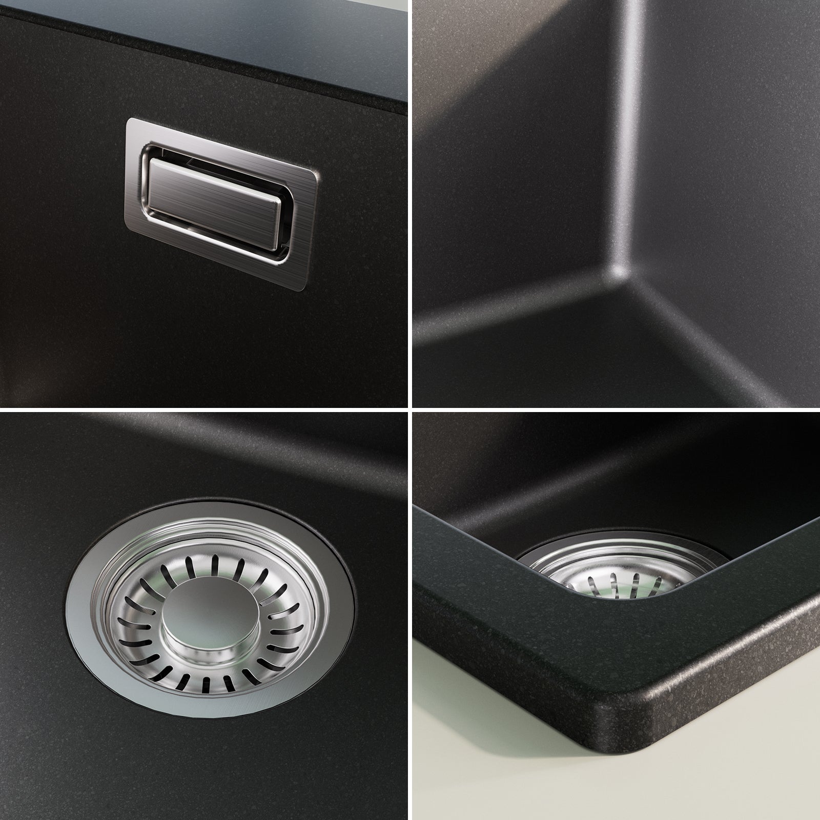 Cecipa max Evier de Cuisine Quartz Noir 50x45cm Evier 1 Bac en Granit, Evier à Encastrer 1 Vasque avec Panier de Vidange - 7