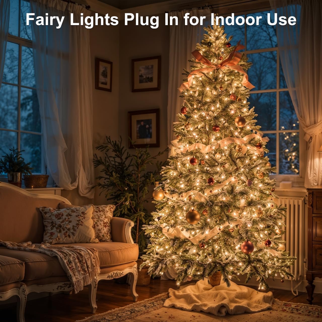 Guirlande Lumineuse Noël Étanche - Extension 10m, 80 Lumières Blanc Chaud - Alimentation Piles et USB - Pour Décoration Jardin Extérieur - 7