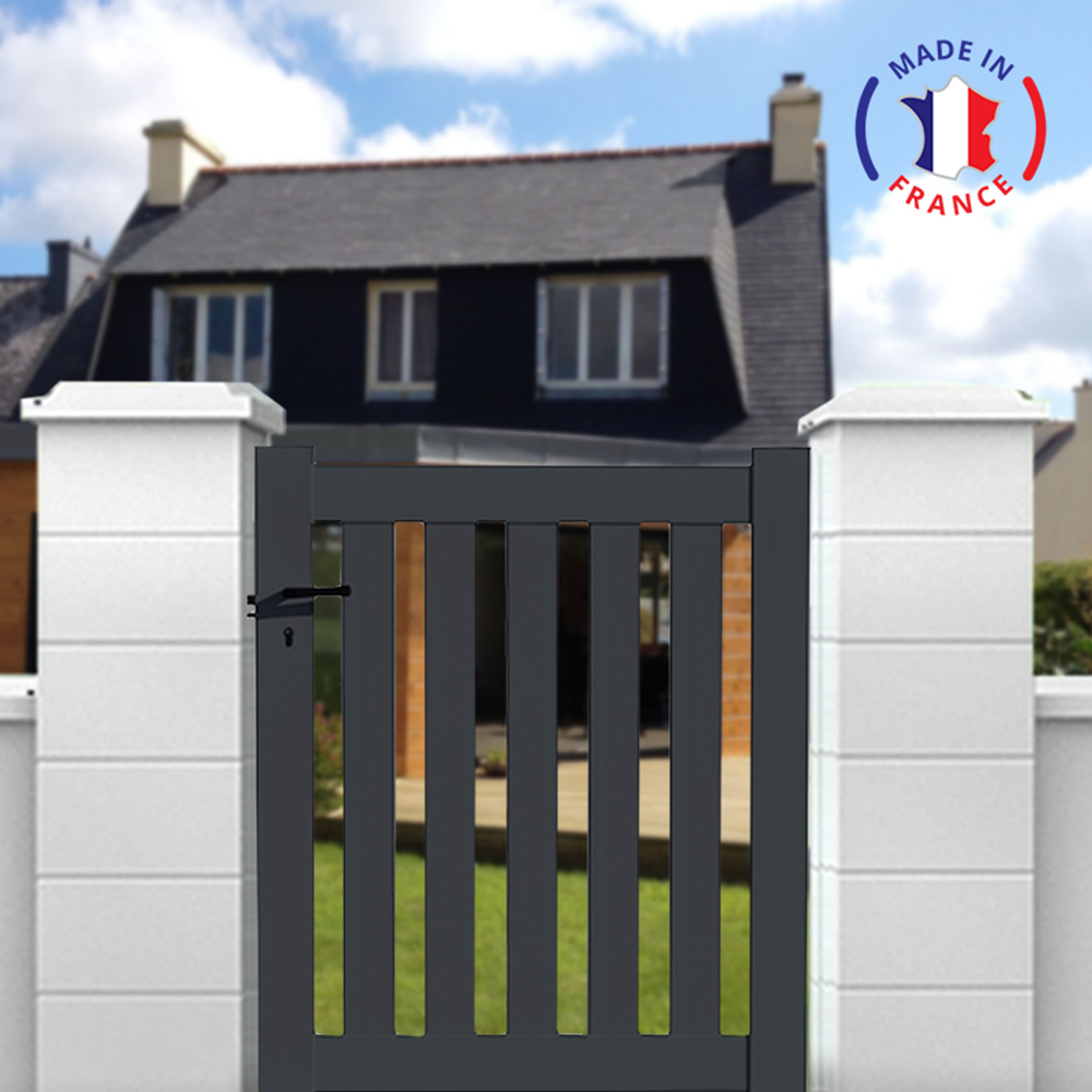 Portillon aluminium modèle ajouré en kit dimensions L.1000 (entre piliers) x H.1200 Couleurs Gris (RAL 7016) - 6