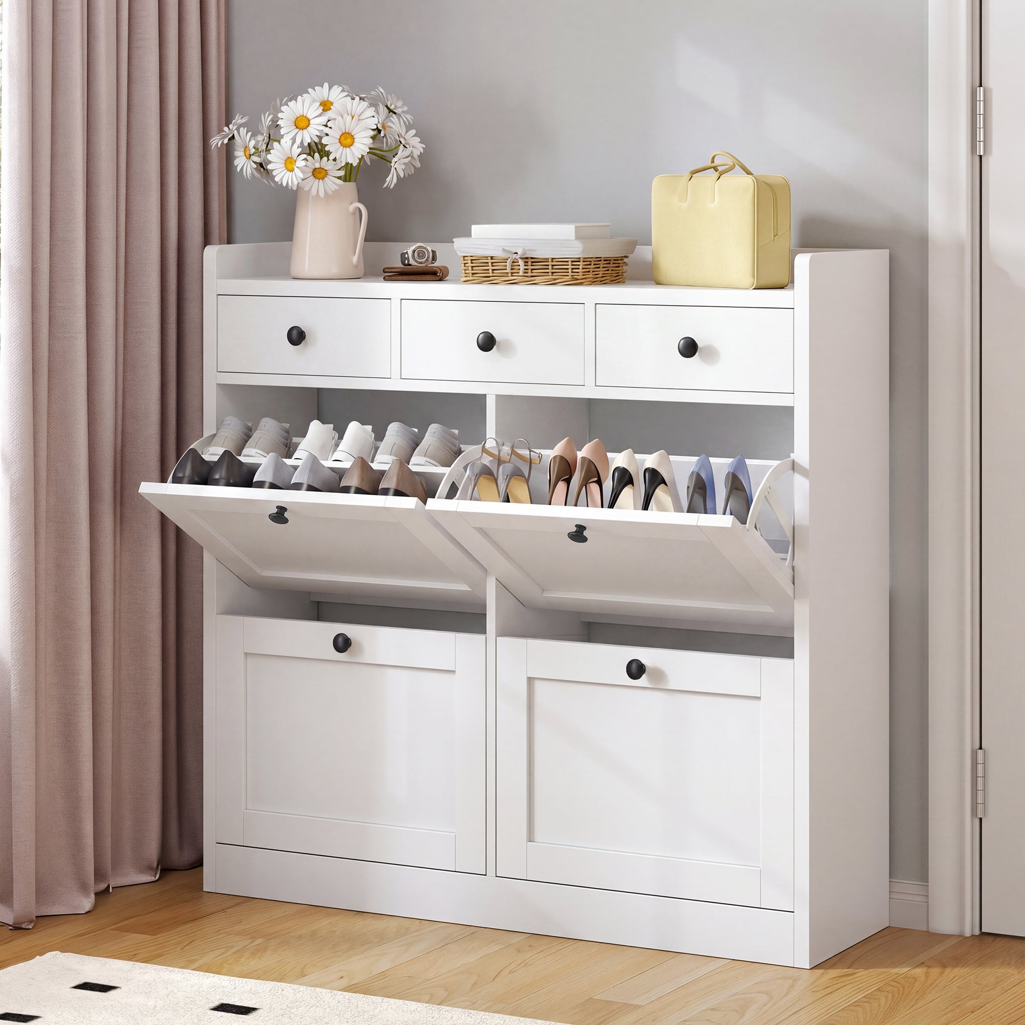 Meuble à chaussures YITAHOME pour 24 paires de chaussures, 4 tiroirs dont 3 en tissu, 25 x 100 x 85 cm (H), blanc - 3
