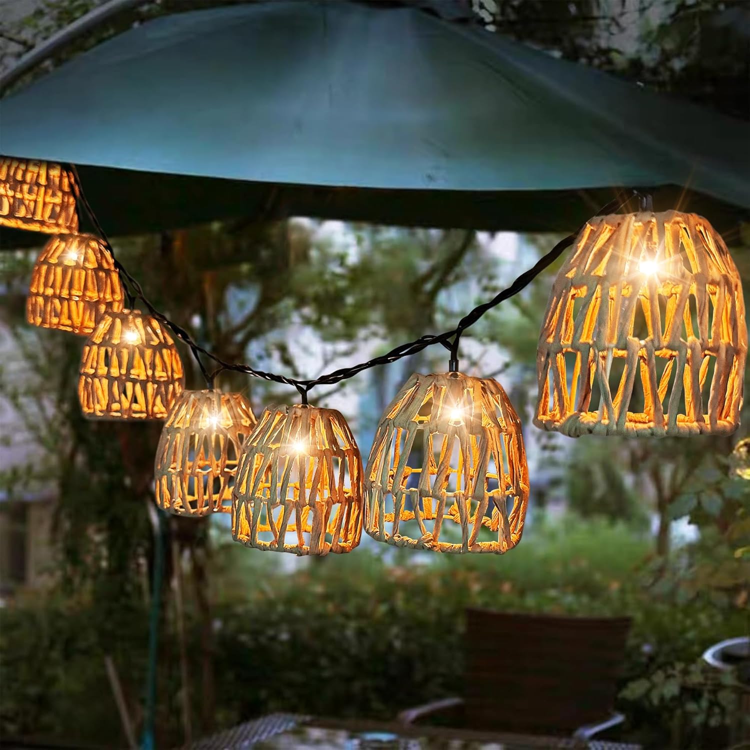 Luci solari a catena, luci solari da fata, 10 sfere solari a LED in rattan, luci da esterno a catena. - 8