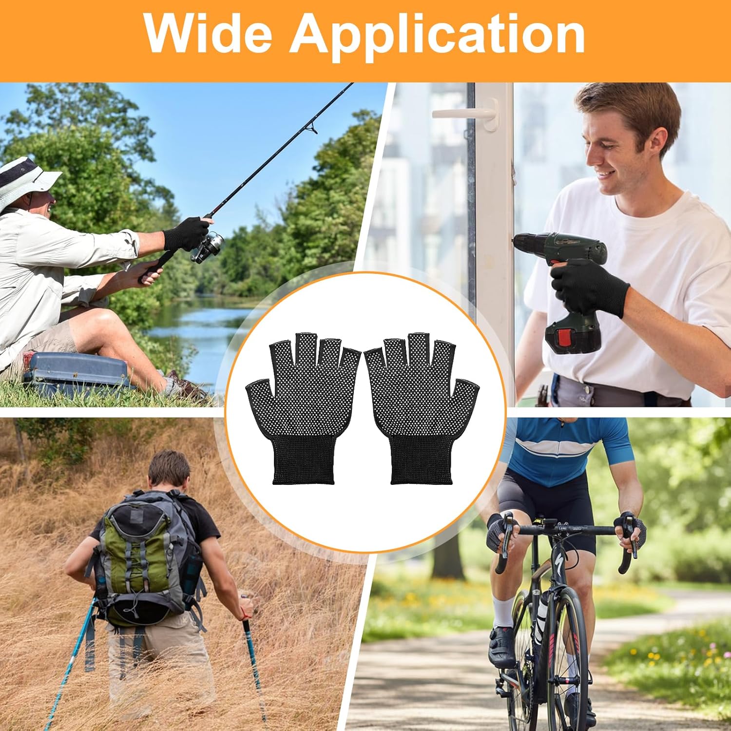 Lot de 6 paires de mitaines légères et respirantes, idéales pour le travail, le sport, la moto et la pêche. Protection anti-UV. - 4