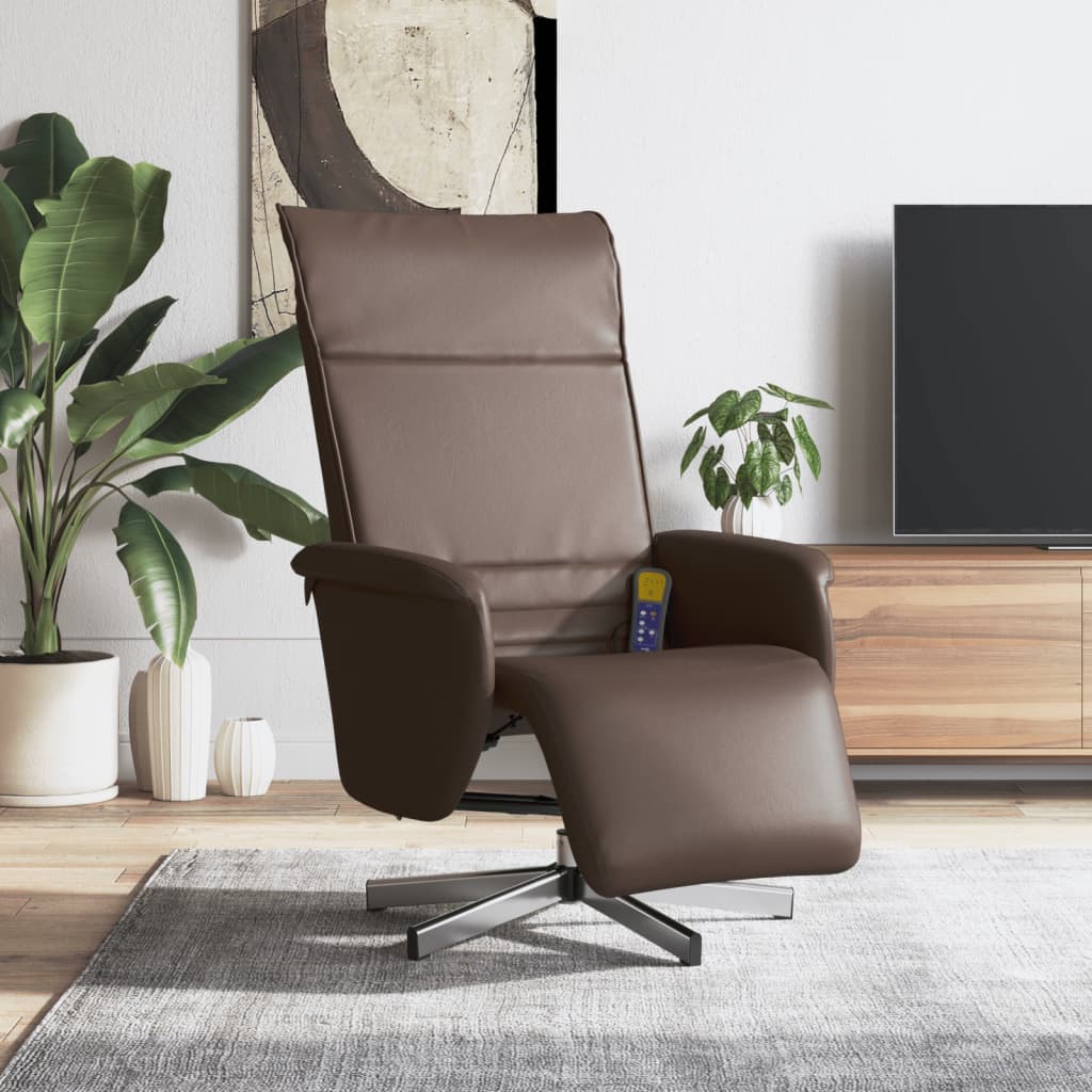Vidaxl sillón reclinable masaje con reposapiés cuero sintético marrón