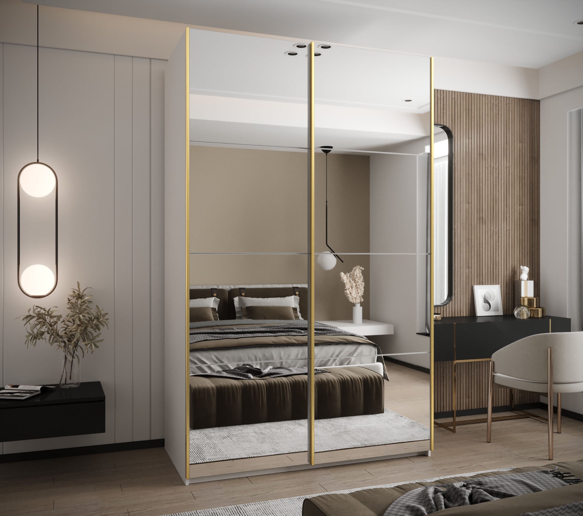 Szafa przesuwna wysoka Lux 2 150 x 64 x 245,5 cm biały + biały + u. złoty - Abiks Meble - 2