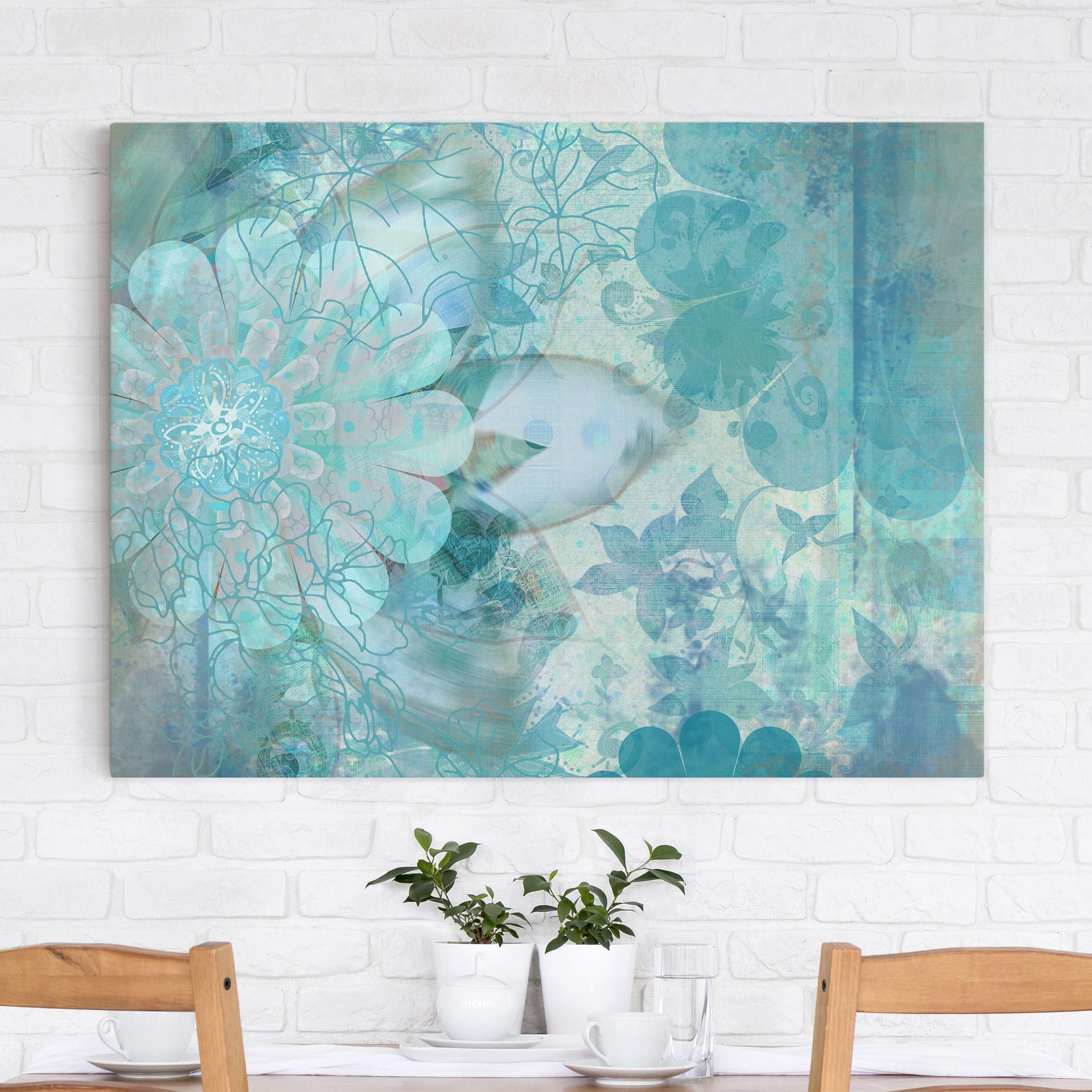 Lienzo cuadro en lienzo bastidor impresion en lienzo azul botánica flor planta arte digital 130 cocina dormitorio salón pasillo 40 x 30 cm