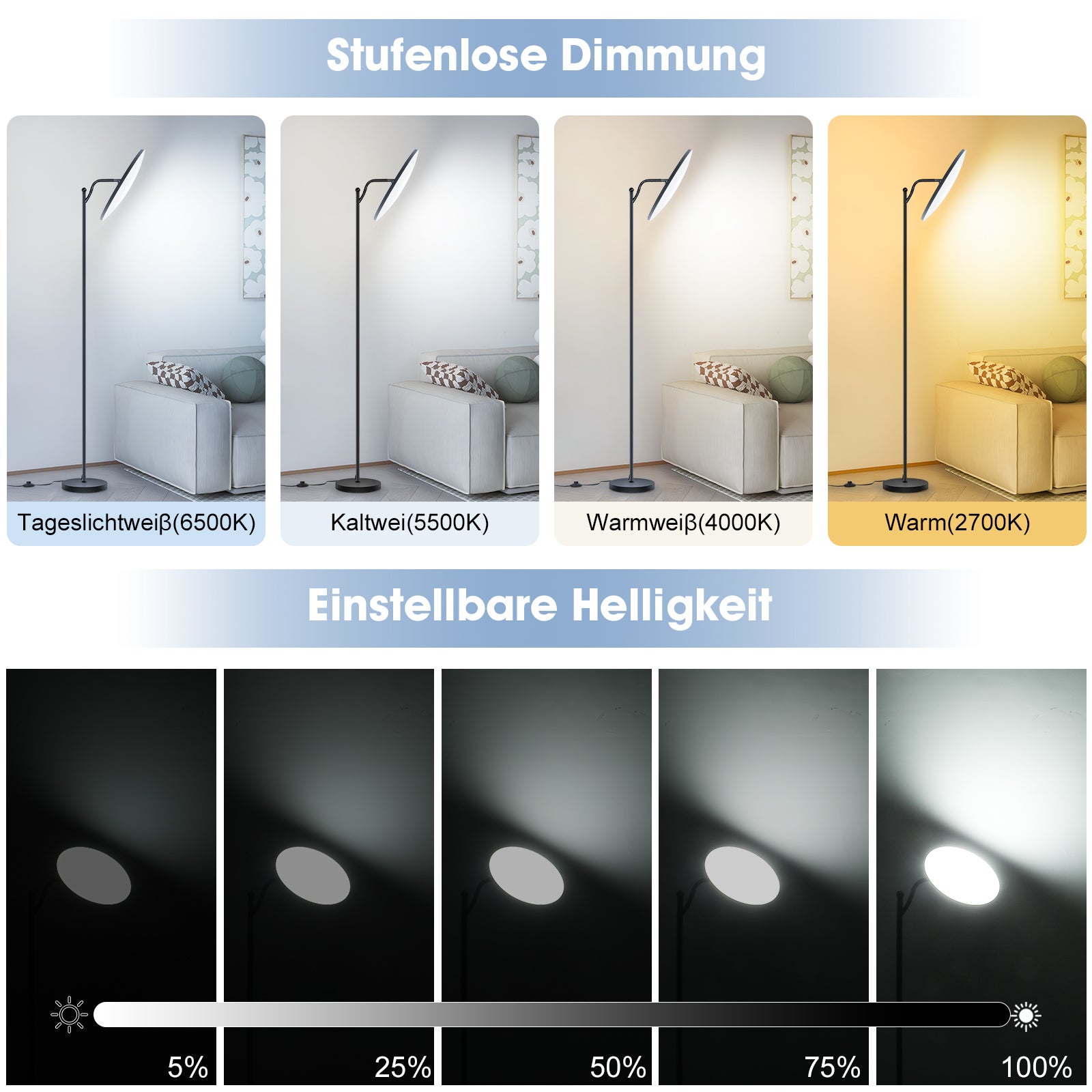 LOVHAUS Lampadaire LED 32W avec Télécommande, Lampadaire LED Dimmable avec Liseuse 2700K-6500K, Lampadaire Noir Moderne pour Chambre et Salon - 4