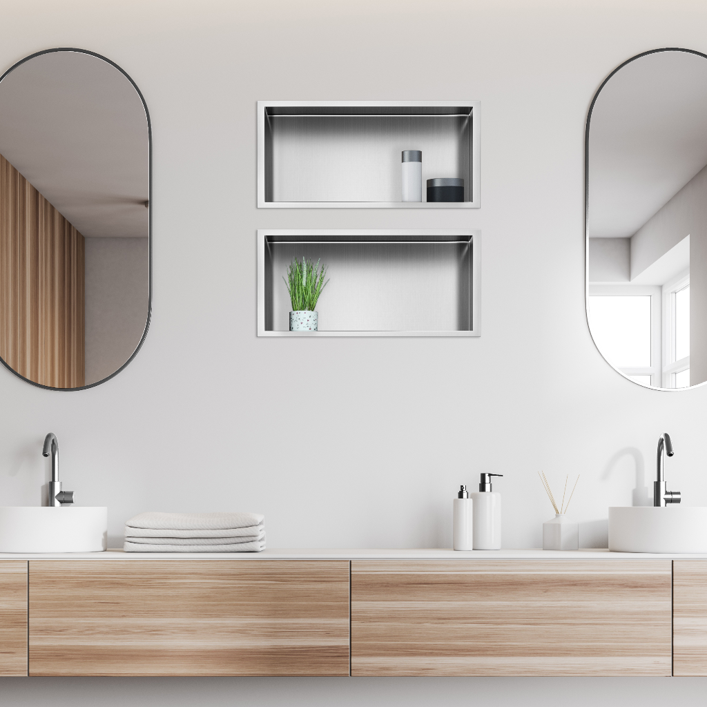 1100× 305× Salle De Bain 2 Étagère Avec Planche D'insertion De Bain Intégrée, Support En Acier Inoxydable Encastré, Niche Murale De Douche Montée Dnb11031 - Chine La Porcelaine Sanitaire, 304 Niche