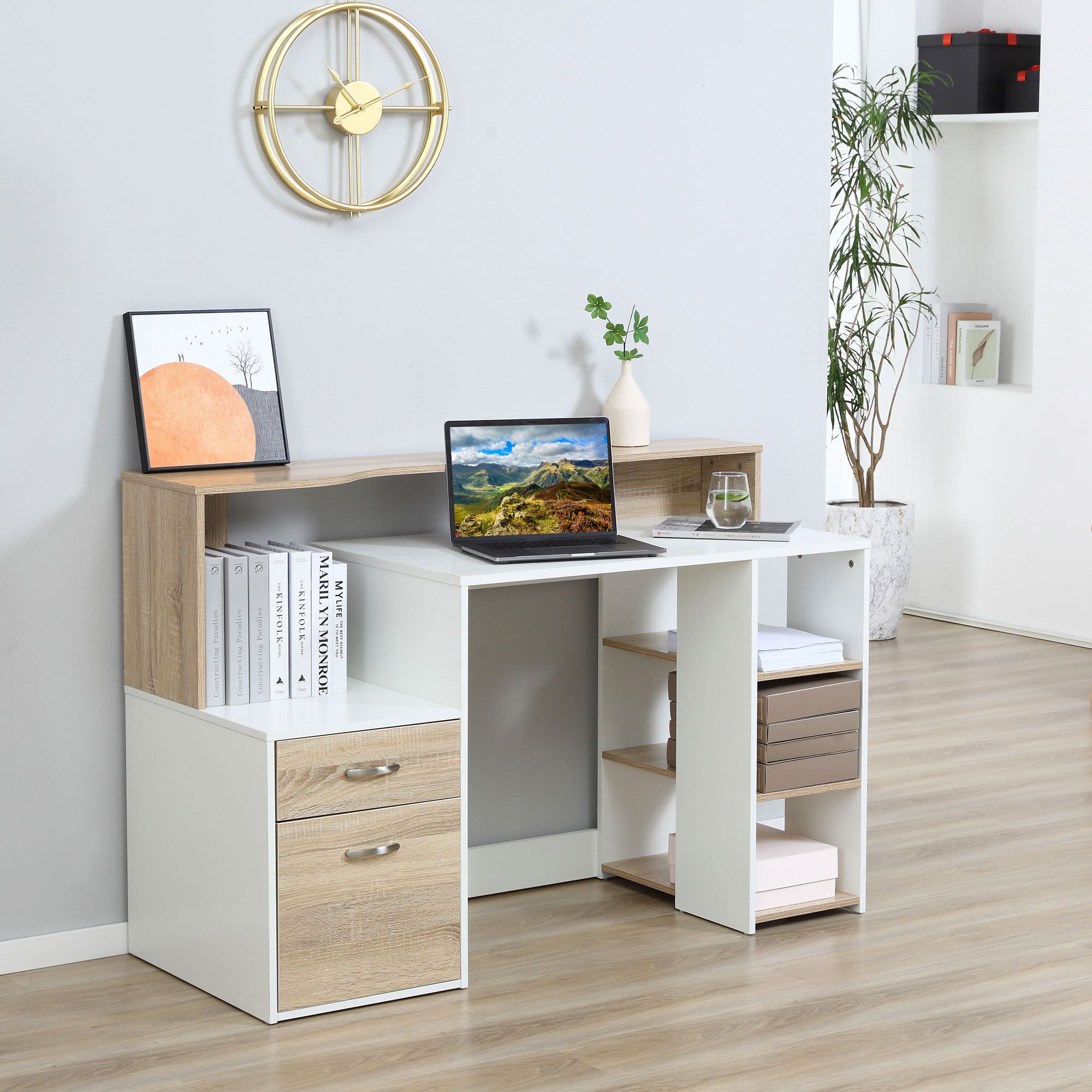 Scrivania Moderna Per Computer Con Ripiani In Legno MDF 137 X 55 X 92cm 1225316863 - 4