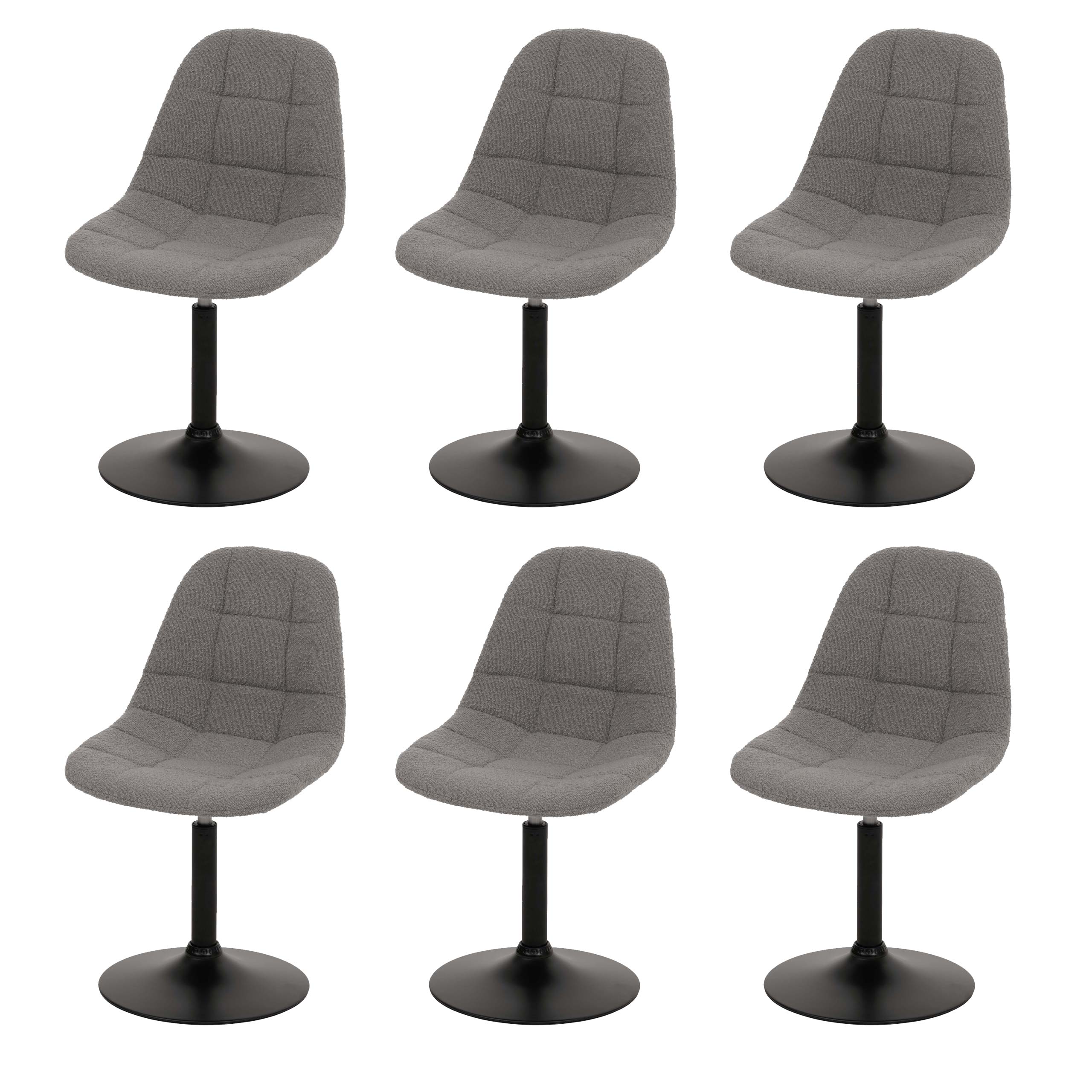 Zestaw 6 krzeseł do jadalni HWC-A60, krzesło kuchenne obrotowe, stal MVG tkanina/tkanina bouclé (450g/m²) ~ szary