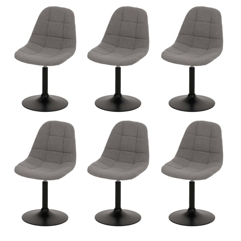 Zestaw 6 krzeseł do jadalni HWC-A60, krzesło kuchenne obrotowe, stal MVG tkanina/tkanina bouclé (450g/m²) ~ szary