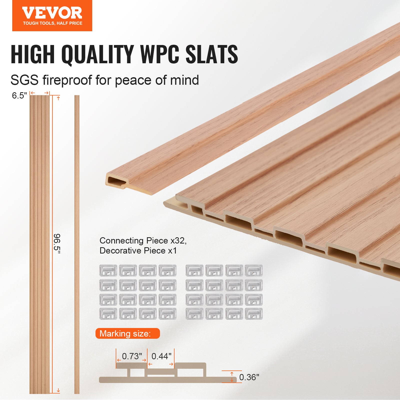 Panneau Mural Acoustique WPC VEVOR 2450x166 mm,Lot de 8,Effet Faux Bois,Réduction Bruit,Décoration Moderne,Bois de Frêne - 2