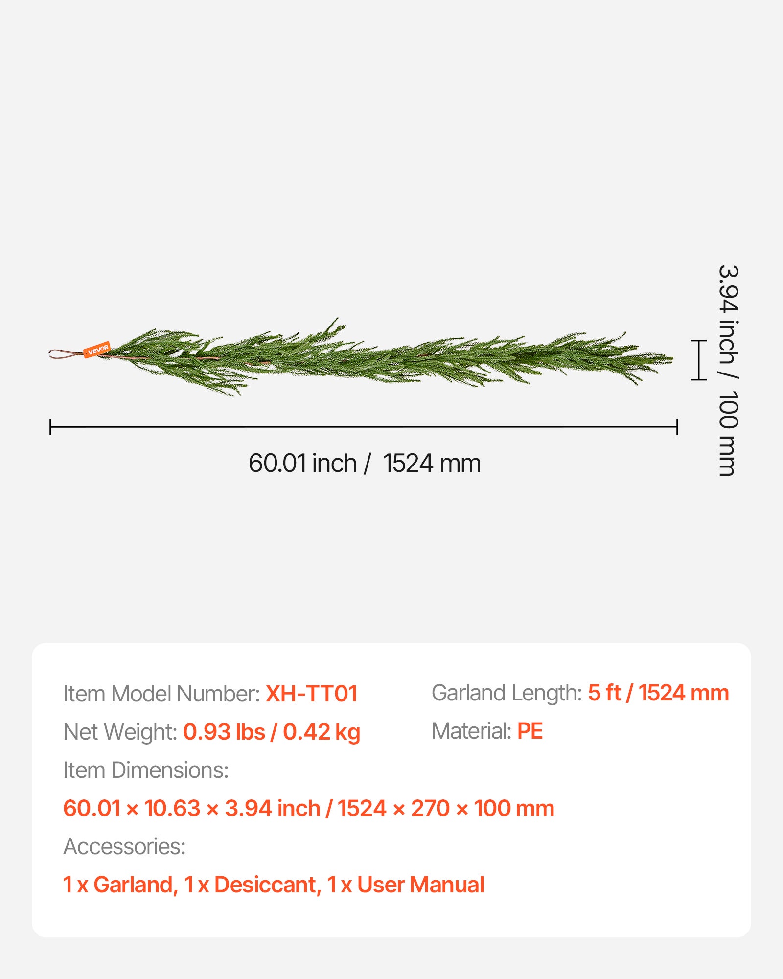 Grinalda de Natal,VEVOR 1,5 m,grinalda artificial de pinheiro da Ilha de Norfolk,para interior,exterior,mesa,lareira,pendurados - 7