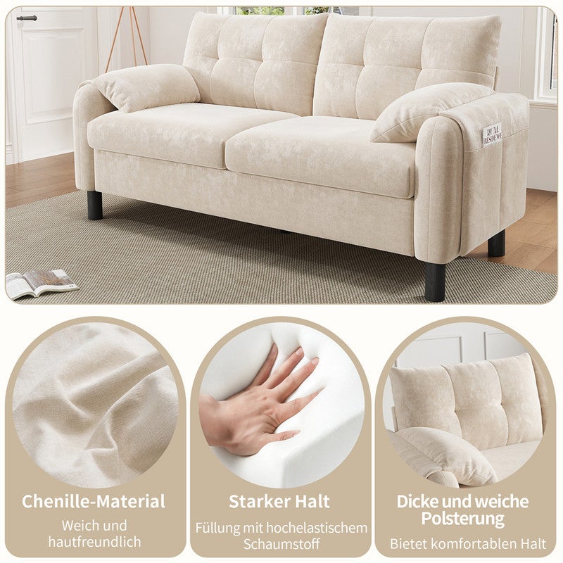 DRIPEX Canapé 2 places moderne avec accoudoirs épais,Canapé rembourré confortable en tissu chenille pour salon,Beige - 5