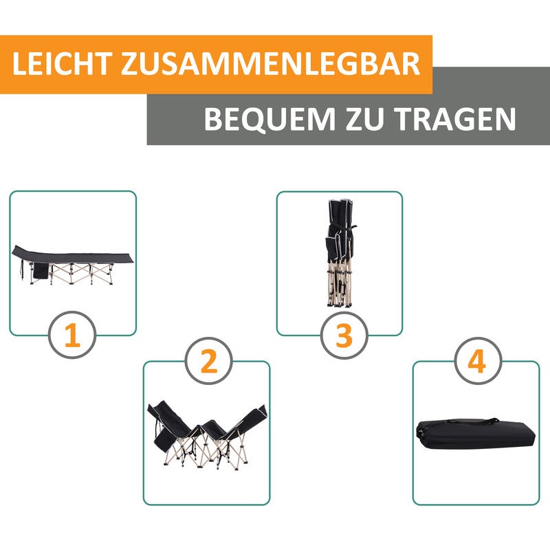 Lit de camp pliable avec sac de transport, idéal pour le camping et les activités de plein air,noire. - 3