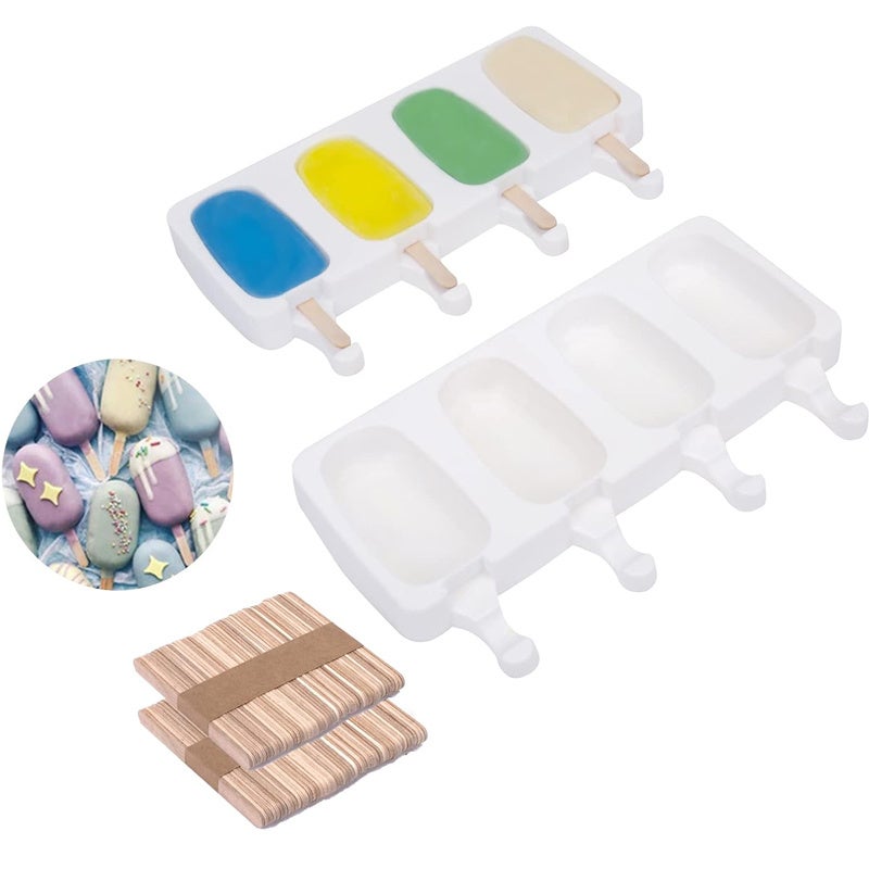Lot De 2 Moules à Glace En Silicone à 3 Cavités Avec 100 Bâtonnets En Bois, Moules à Glace Faits Maison Pour Bébé