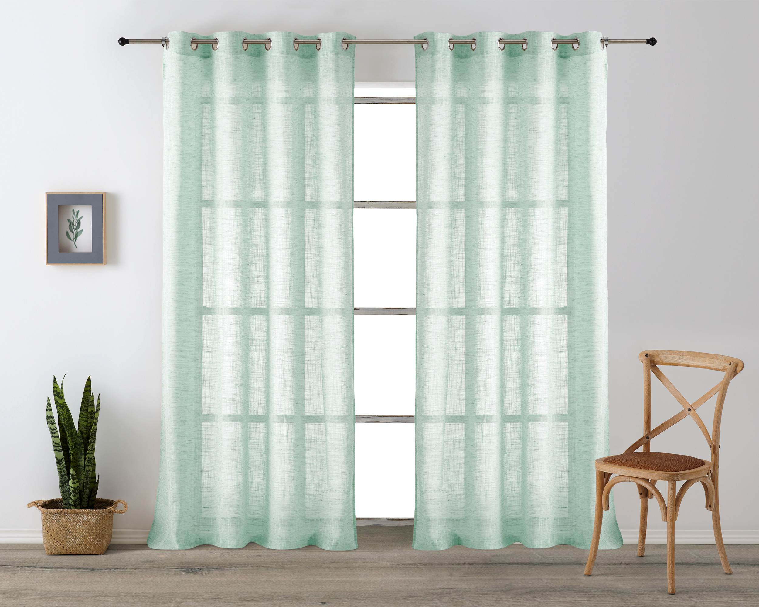 Vipalia pack 2 unidades cortinas confeccionadas visillo semitransparentes anillas metal. agua marina 200x260 cm