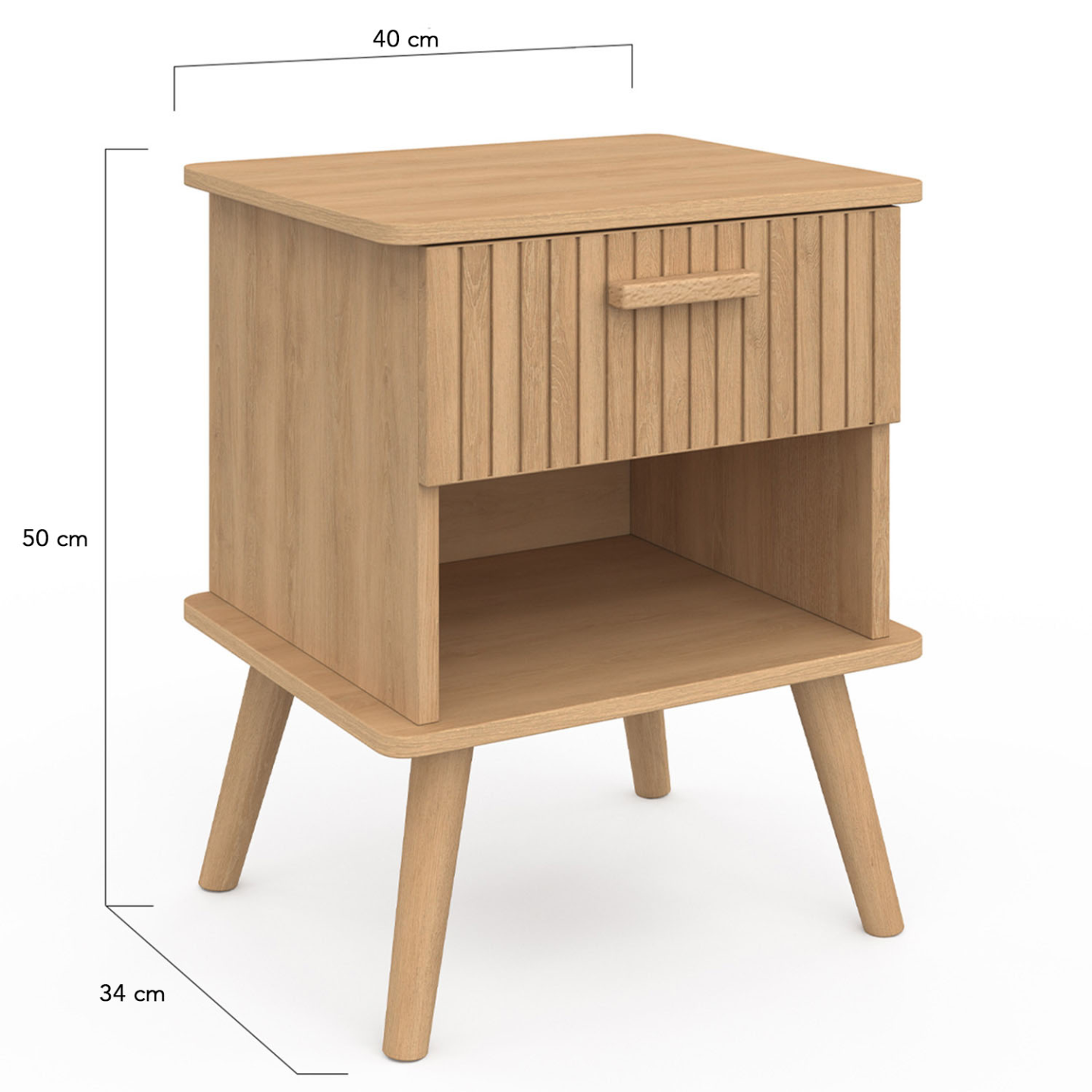 Lot de 2 tables de chevet JULIETTE 1 tiroir avec niche lattes tasseau bois coloris chêne - 5