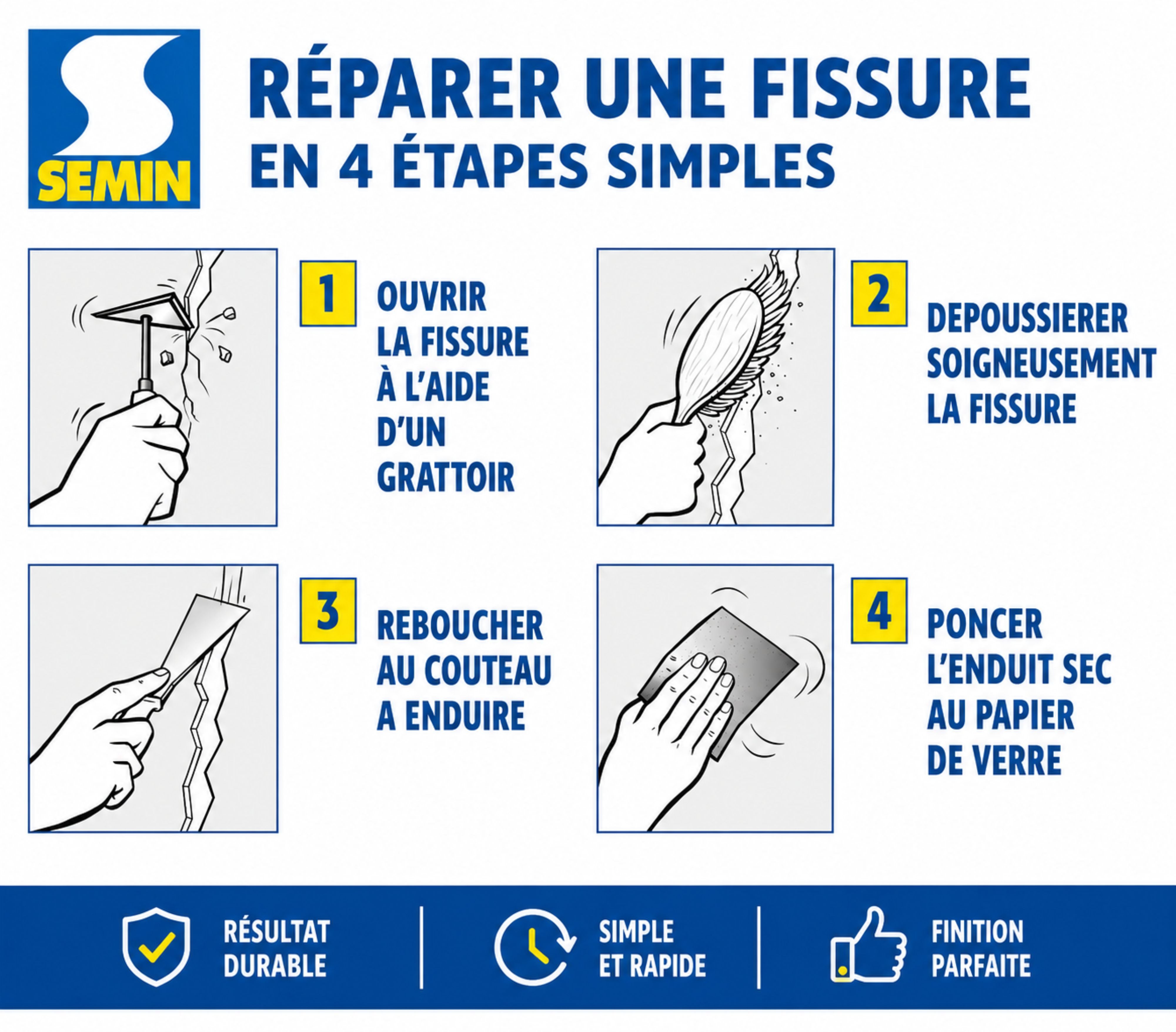 Enduit de rebouchage en pâte spécial fissures et trous de vis Semin - intérieur/extérieur - seau de 1,5 kg - 7
