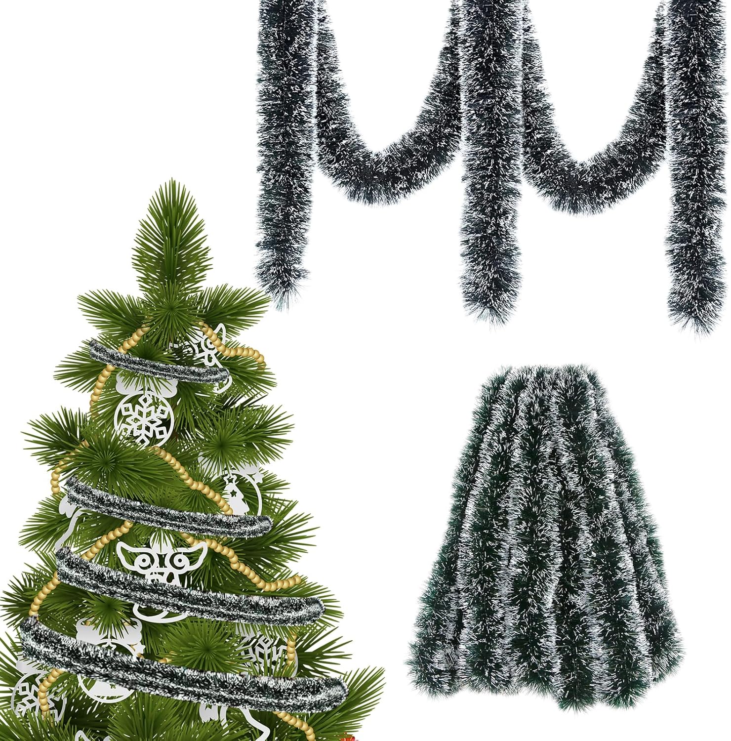 Ghirlanda Natalizia Artificiale 10 Metri Con 30 Fiocchi Rossi | Decorazione Per Interni Ed Esterni | Verde E Bianco | Ideale Per Albero, Scale E Camino