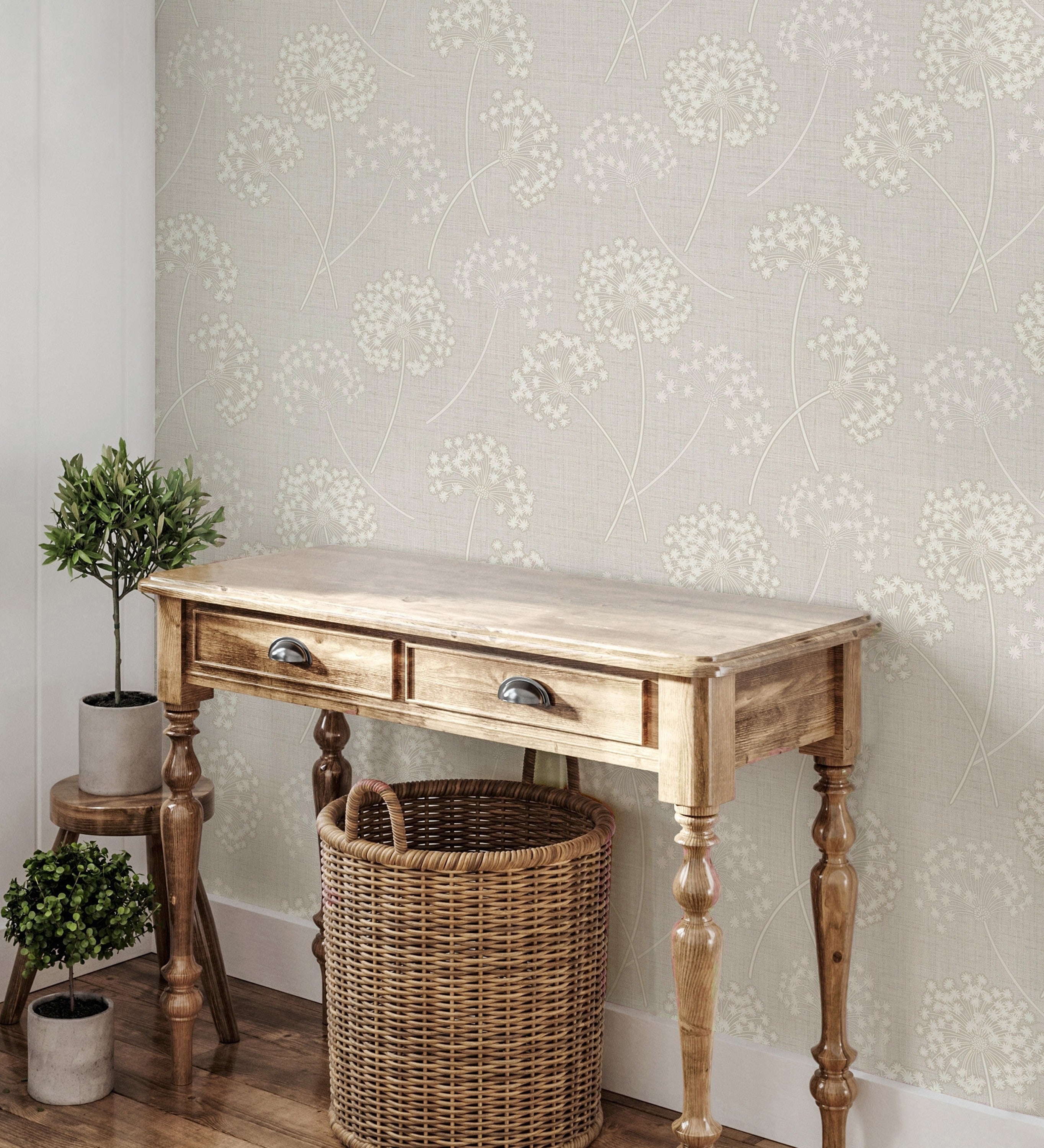 Papel pintado vinílico de flores diente de león en relieve con estilo nórdico color beige - Liss Dandelion 682366 de GAULAN - Rollo de 10 m x 0,52 m - 5