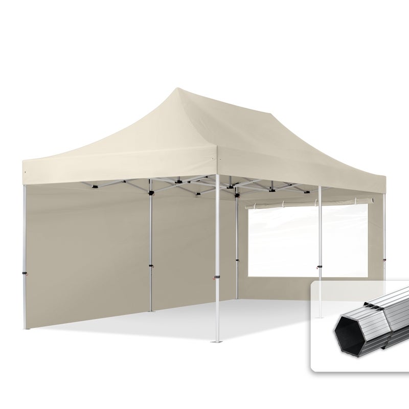 3x6 m Namiot Ekspresowy PROFESSIONAL Alu 40mm, ze ścianami bocznymi, okna panoramiczne, kremowy
