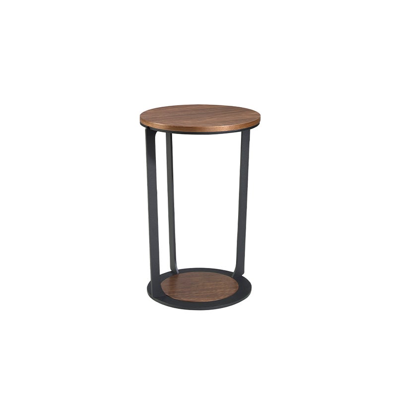 Okrągły stół narożny z orzecha włoskiego i czarnej stali Ø38 x 56 cm