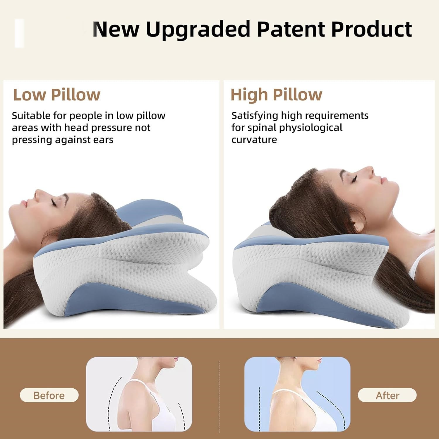 Oreiller de soutien cervical en mousse à mémoire de forme, oreiller ergonomique pour les personnes dormant sur le côté, sur le dos et sur le ventre - 3