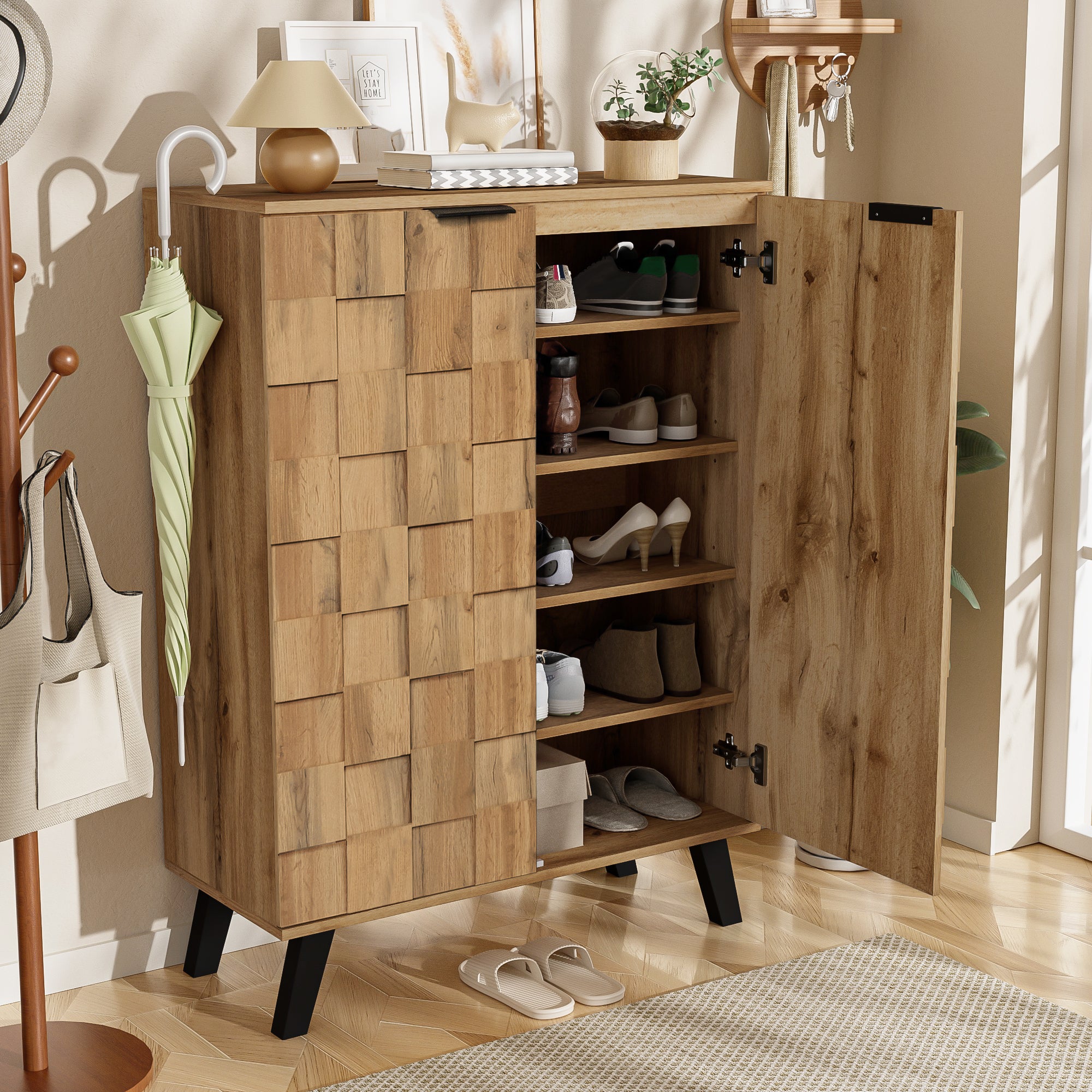 Meuble à chaussures à 5 compartiments - 80,5 x 35 x 109,5 cm - étagères réglables - Panneaux de particules - Couleur bois - 7