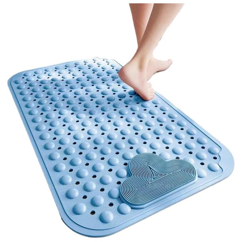 Mata prysznicowa antypoślizgowa 80 x 50 cm z przyssawkami, komfortowy masaż, nadaje się do prania w pralce – niebieska