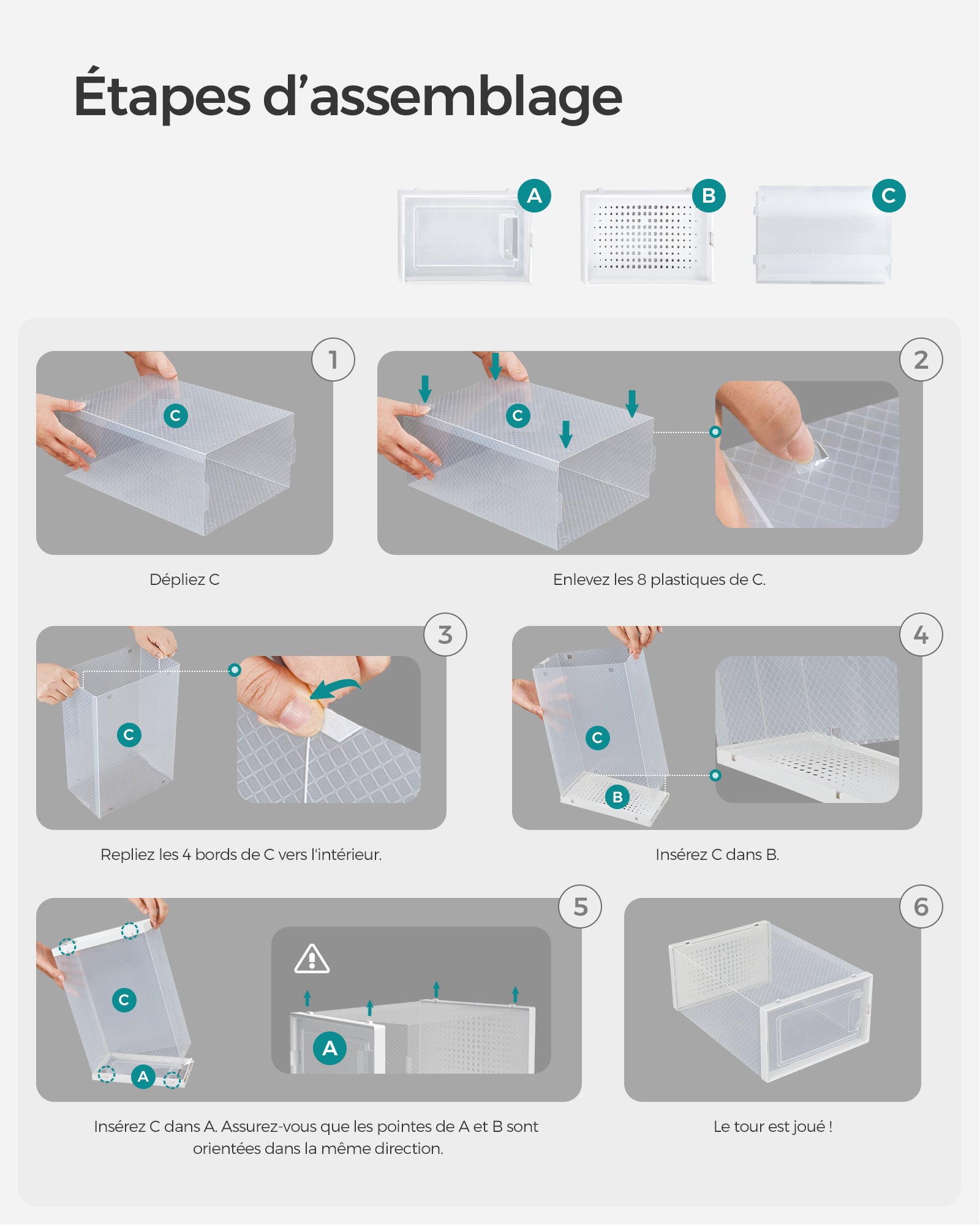 Boîtes à Chaussures, Lot de 18, Rangement Chaussures, Pliable, pour Pointure jusqu’à 44, Transparent et Blanc - 6
