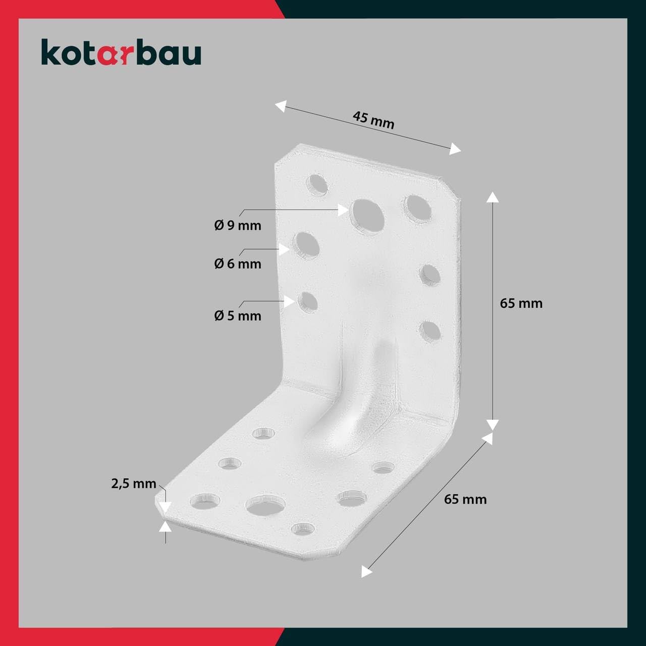 12 szt. Kątownik Ciesielski - Łącznik Budowlany - 60 x 60 x 45 mm - Stal ocynkowana - z Przetłoczeniem - Nierdzewny KOTARBAU - 3