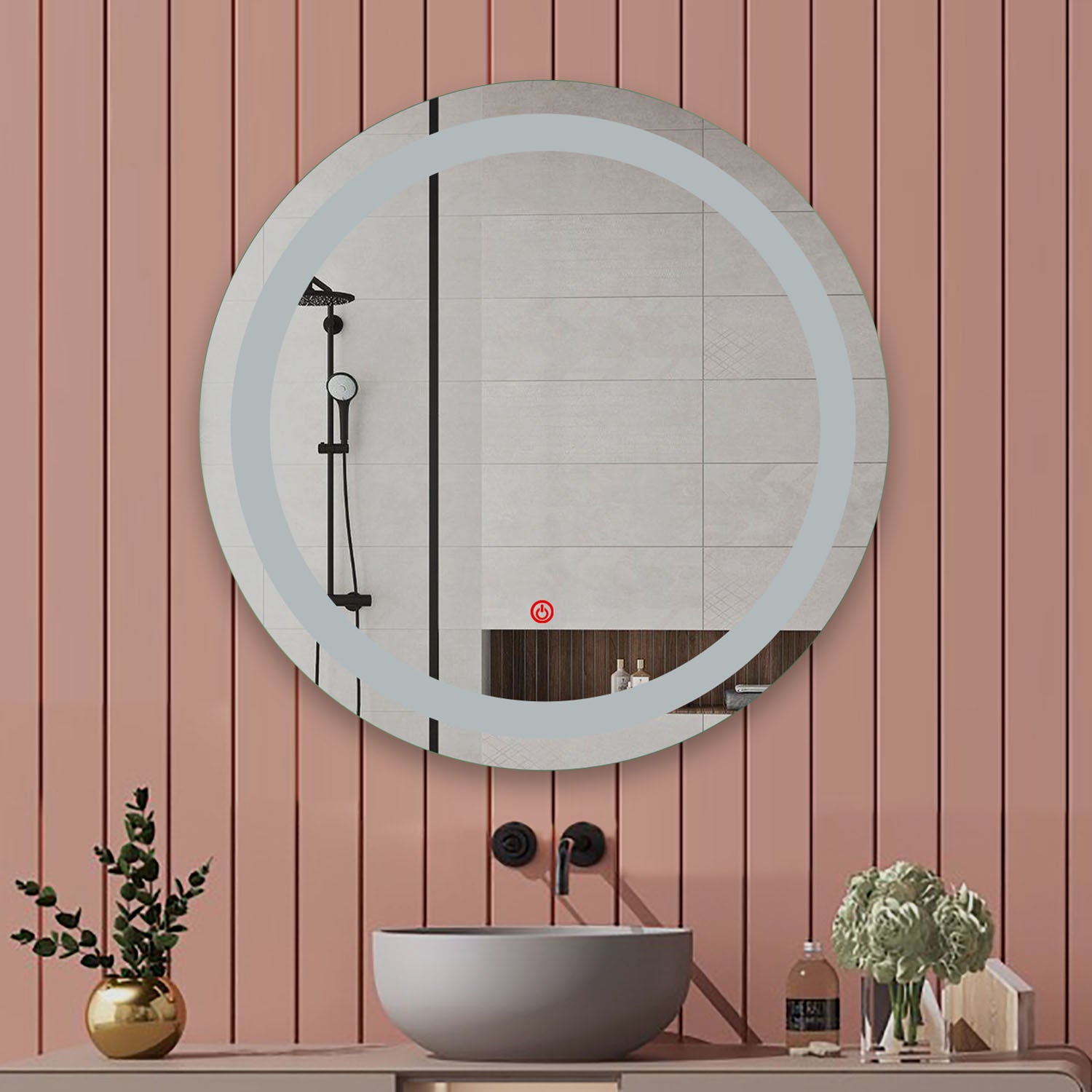 Specchio bagno rotondo 60 cm retroilluminato (luce bianca 6000k) con antiappannamento e luce interna morbida - 3